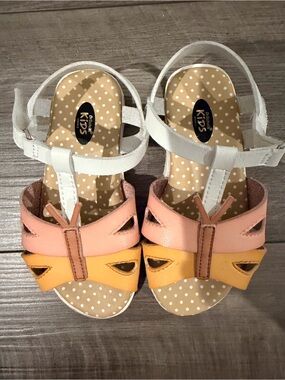 Dr. Scholl's Kids Pink and Yellow Bow-Accent T-Strap Sandals